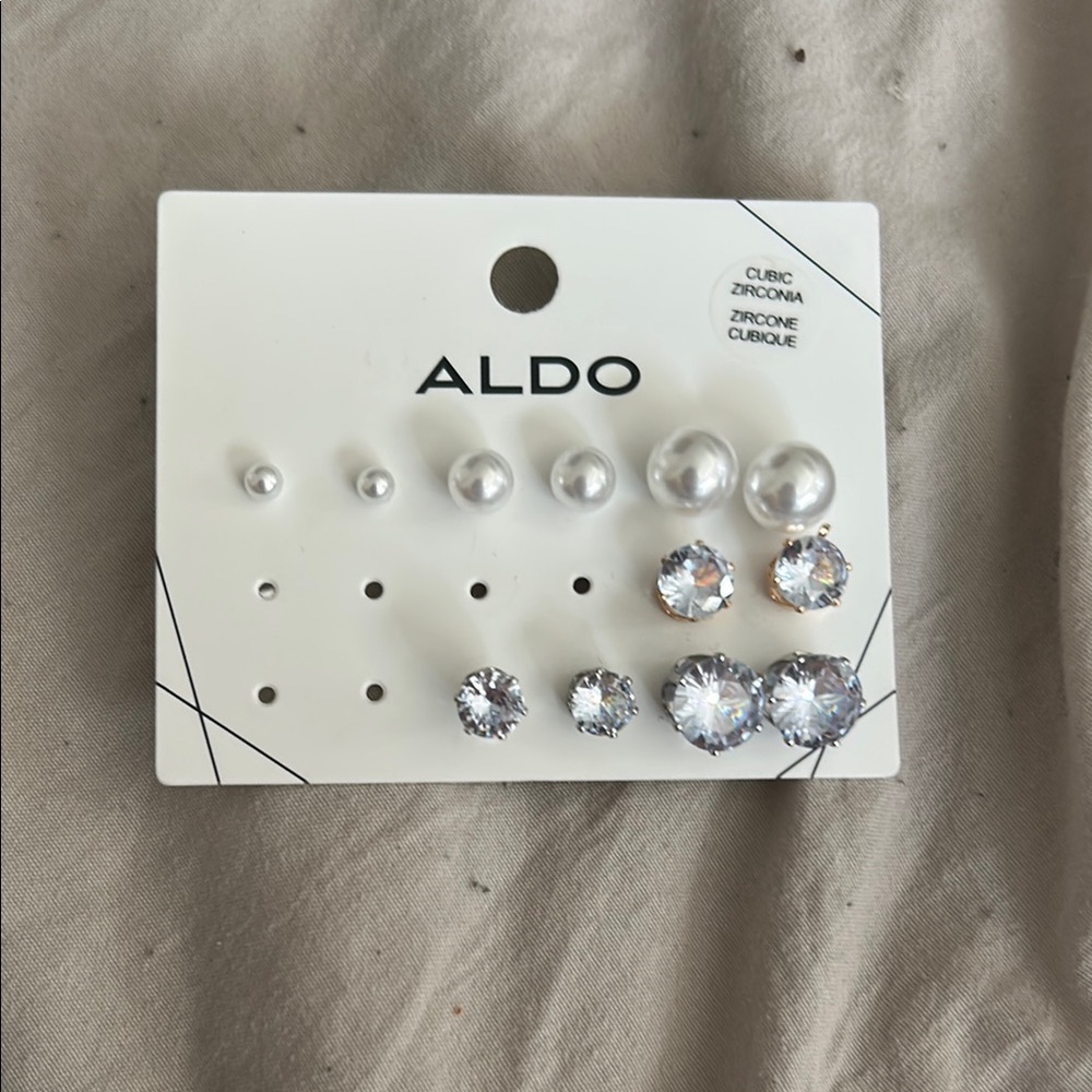 Aldo Silver and White Zirconia Earring Set